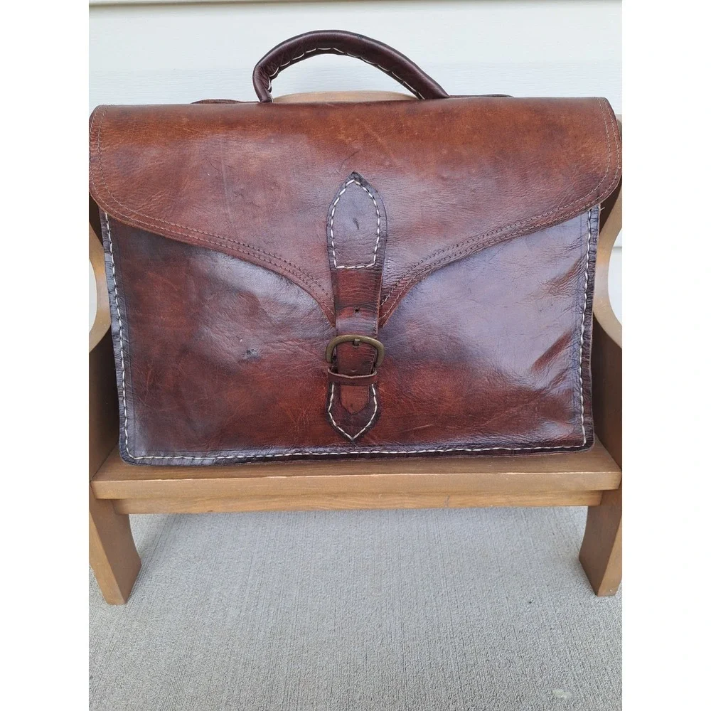 Large‎ Satchel Handcrafted Genuine Leather Bag Briefcase Dark Brown